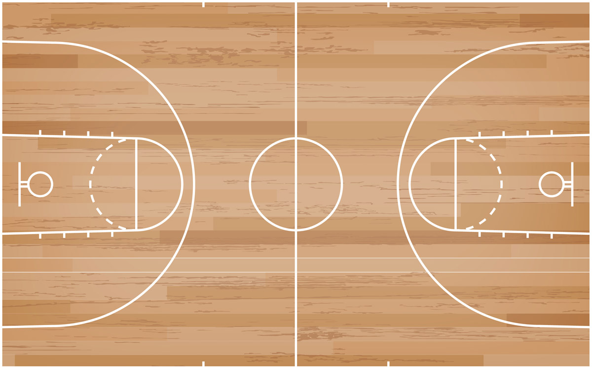 overhead view of a basketball court