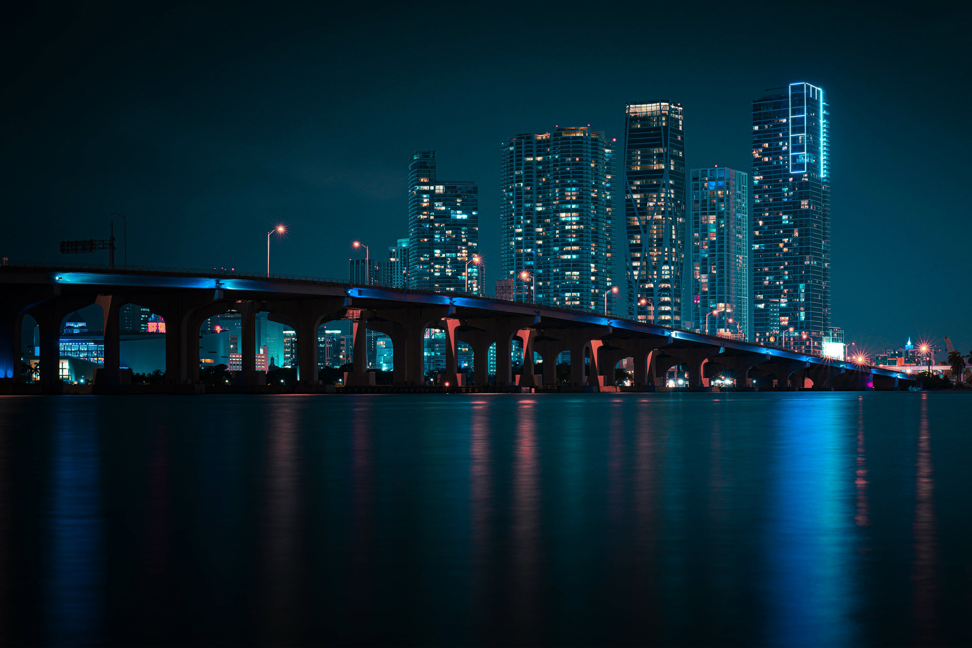 view of Miami's downtown at night